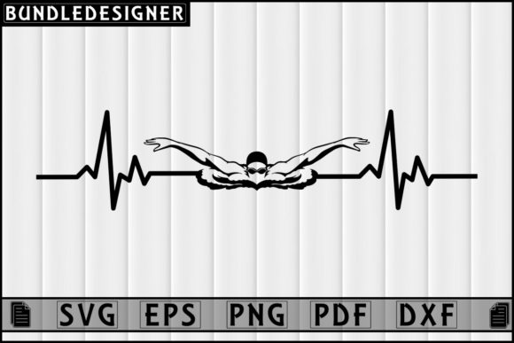 Heart Beat with Swimmer-Swimming Design – A Graphics Freebie for Crafting Creativity