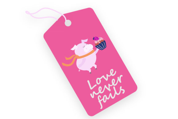 Valentine Greeting Tag Pig Love: A Graphic Design Asset for Local Business Branding