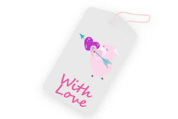 Valentine Greeting Tag Pig Sending Love: A Graphic Design Asset for Local Business Branding