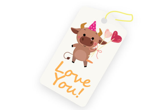 Valentine Tag Cow Balloon Illustration for Small Business Branding